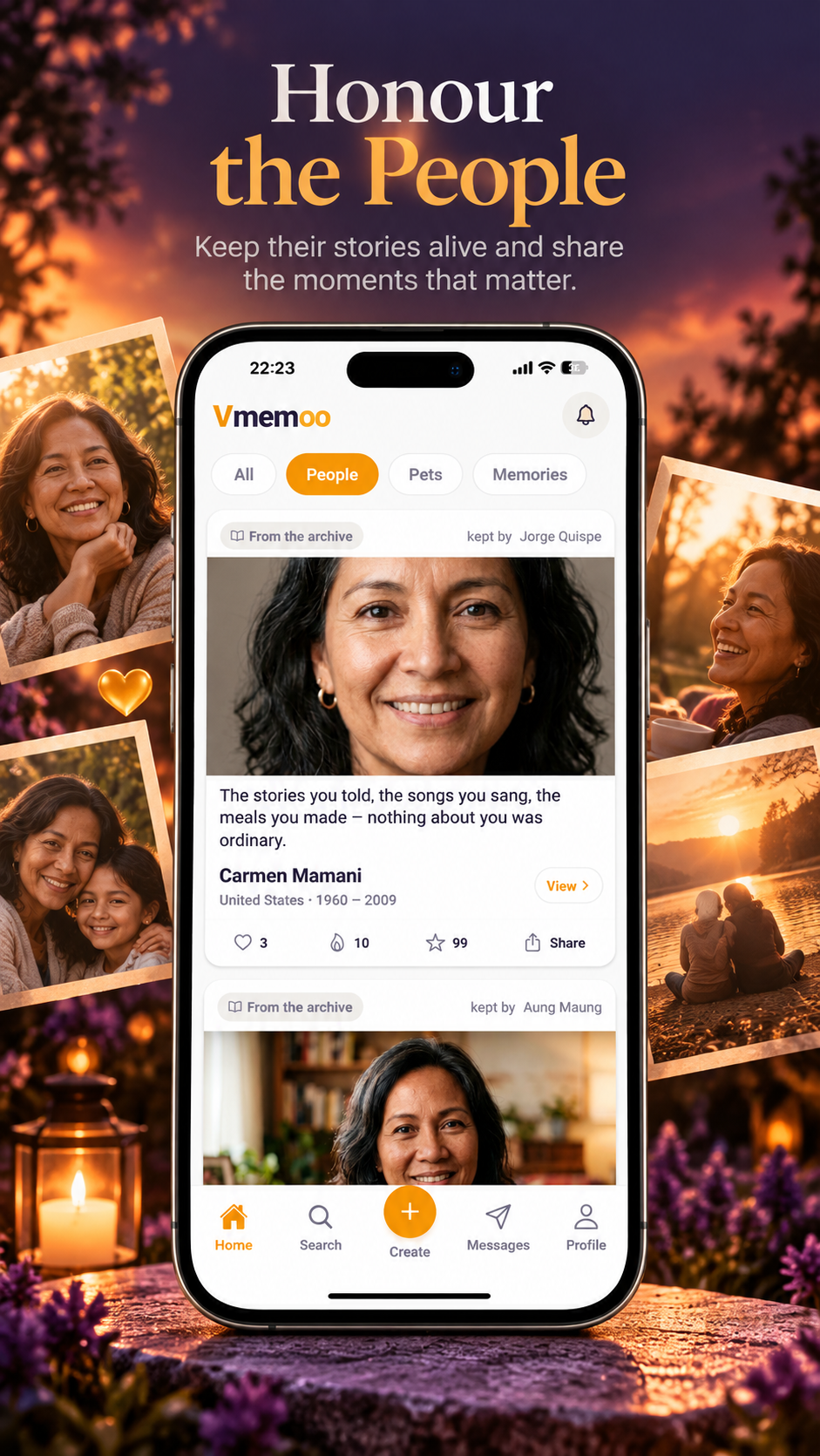 Vmemoo artwork showing the People memories feed